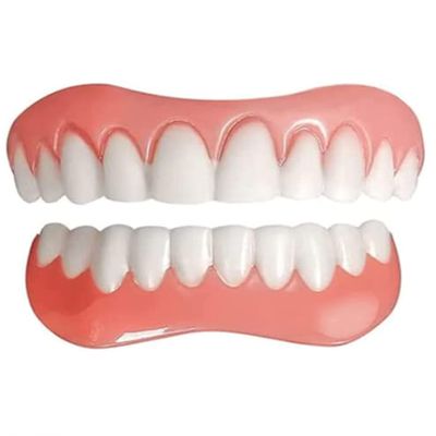 Dentures Cosmetic Veneer Natural Tone Instant Veneers Dental Silicone Tooth Whitening Temporary Prosthesis Teeth Top Bottom False Teeth Dental Men and Women,1pcs
