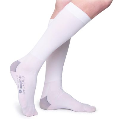 FitLegs - Open-Toe Compression Stocking - 18mmHg AES DVT Prevention - Below Knee, Medium, White
