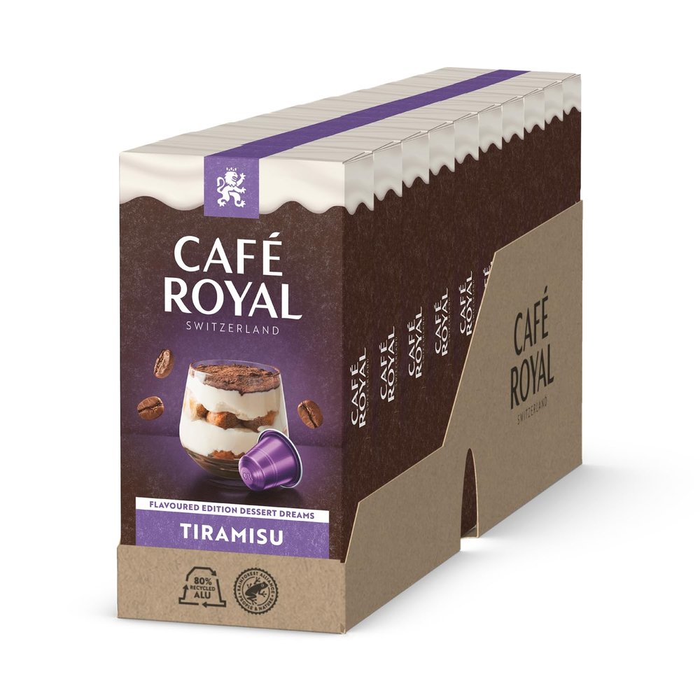 Caf Royal Flavoured Edition Dessert Dreams Tiramisu 100 Capsules for Nespresso Coffee Machine - 4/10 Intensity - UTZ Certified Aluminum Coffee Capsules, 1
