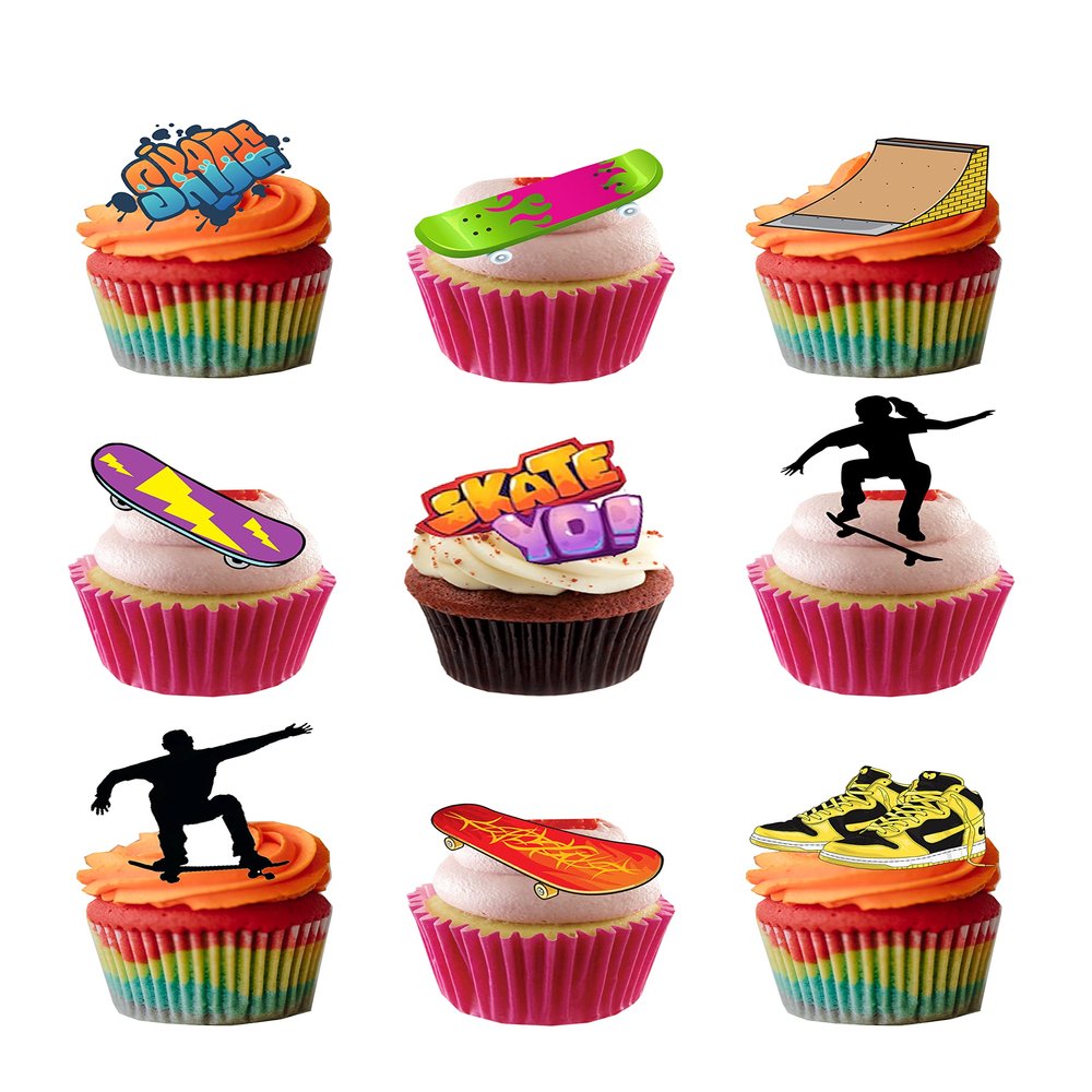 24 Stand Up SKATEBOARDER Themed Edible Wafer Paper Cake Toppers Decorations