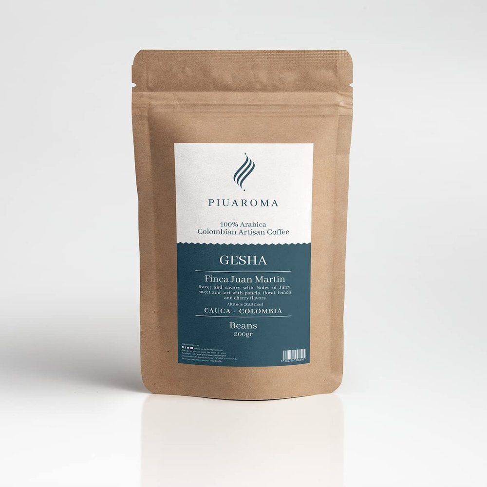 PIUAROMA Coffee, 100% Colombian Geisha Coffee Beans, Whole Bean Coffee Medium Roast, Fresh Coffee Beans, 200 Grams/3.5 Ounces (Pack of 1) | Colombian Coffee, Gesha Coffee