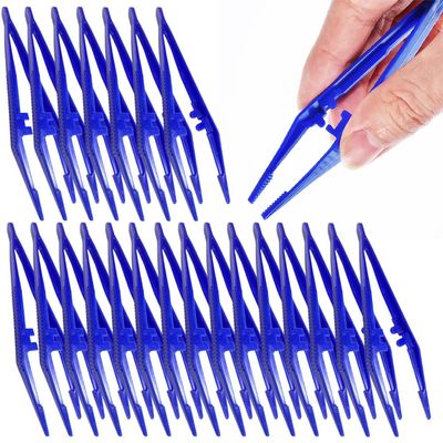 30pcs Plastic Tweezers, Practical Craft Tweezers Plastic Forceps Crafting Tool for Kids Home School DIY Crafts Bead Picking (Blue)