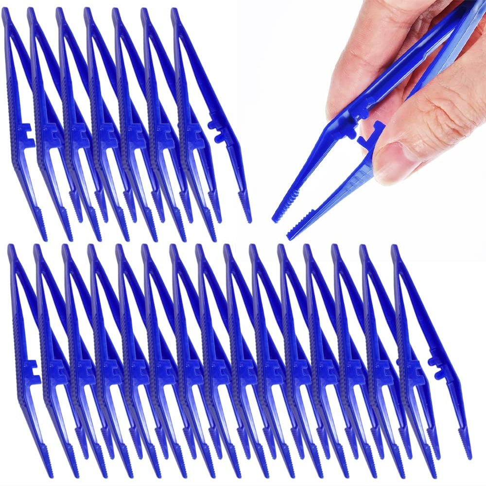 30pcs Plastic Tweezers, Practical Craft Tweezers Plastic Forceps Crafting Tool for Kids Home School DIY Crafts Bead Picking (Blue)
