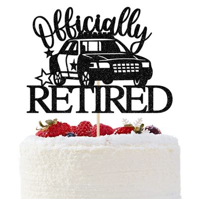 Officially Retired Cake Topper, Police Officer Cake Topper, Congrats Officer, Police Officer Retirement Party Decorations Black Glitter