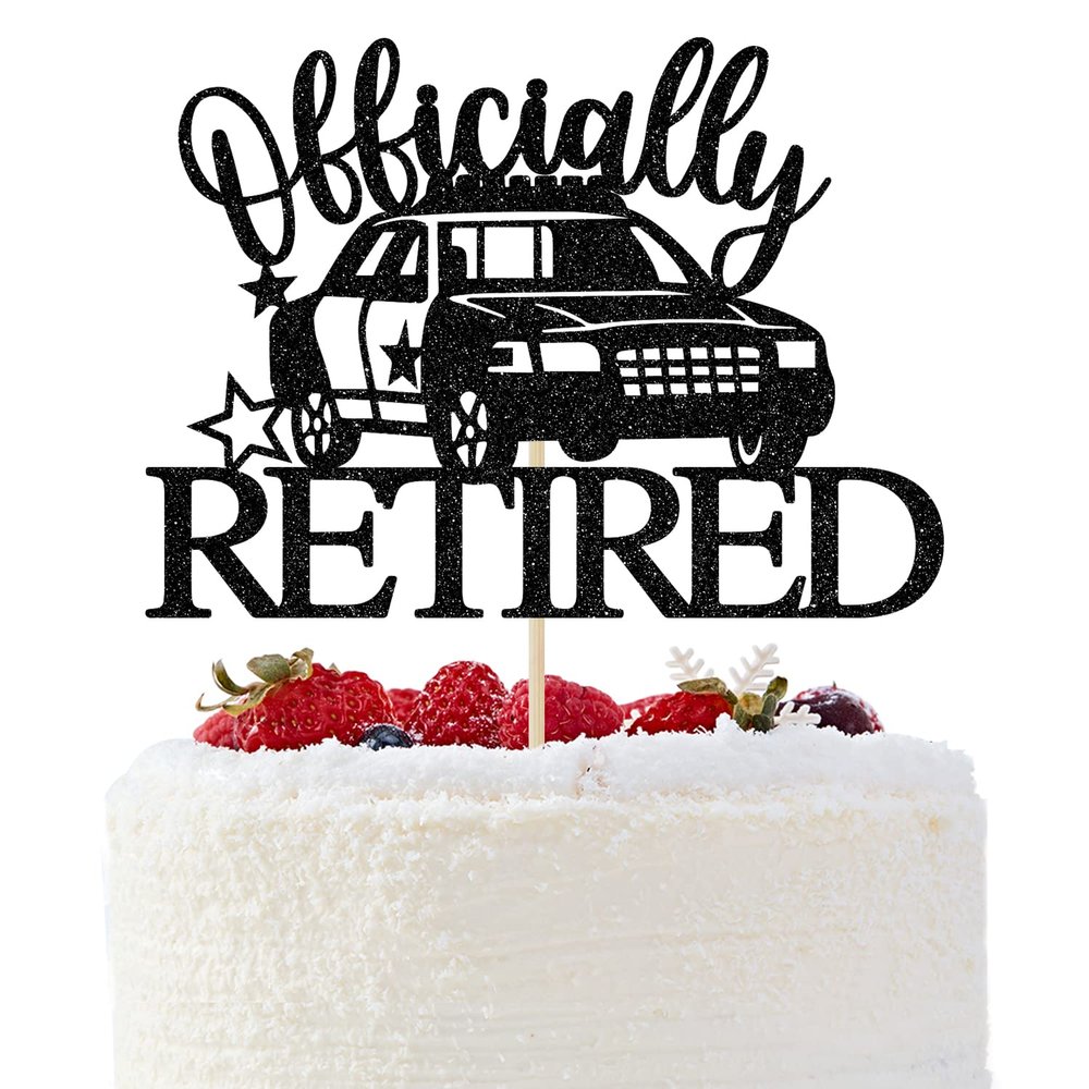 Officially Retired Cake Topper, Police Officer Cake Topper, Congrats Officer, Police Officer Retirement Party Decorations Black Glitter