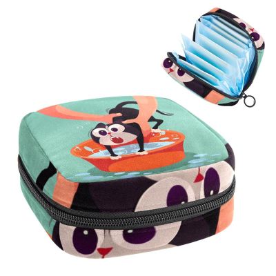 Sanitary Napkin Storage Bag, Menstrual Cup Pouch Tampon Bag, Period Pads Holder Organizer for Women Girls, Angry Cat Scare Bathing