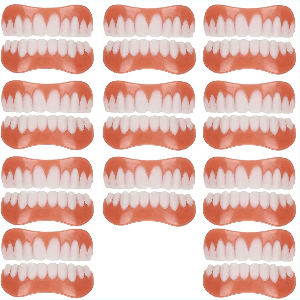 WoCOyo Prosthesis Teeth Comfortable Natural Cosmetic Veneers Teeth Instant Veneers Silica Gel Top and Bottom Temporary Teeth False Teeth Smile Veneers Fake Teeth,11pairs