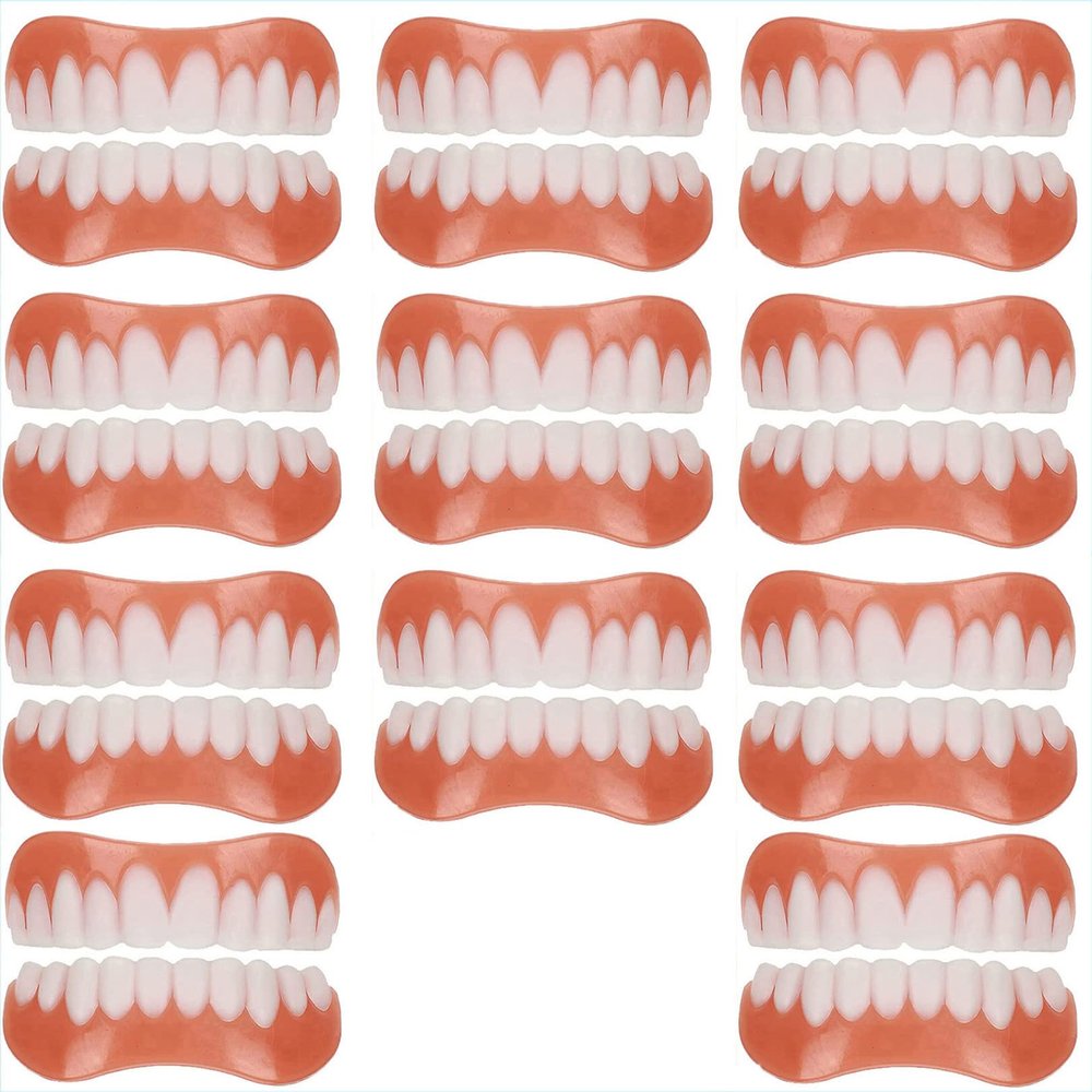 WoCOyo Dentures Comfortable Cosmetic Veneer Whitening Temporary Prosthesis Teeth Top and Bottom False Teeth Silicone Dental Prostheses for Men Women,11pairs