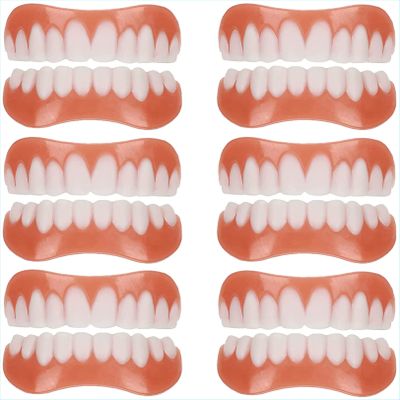 WoCOyo Dentures Comfortable Cosmetic Veneer Whitening Temporary Prosthesis Teeth Top and Bottom False Teeth Silicone Dental Prostheses for Men Women,6pairs