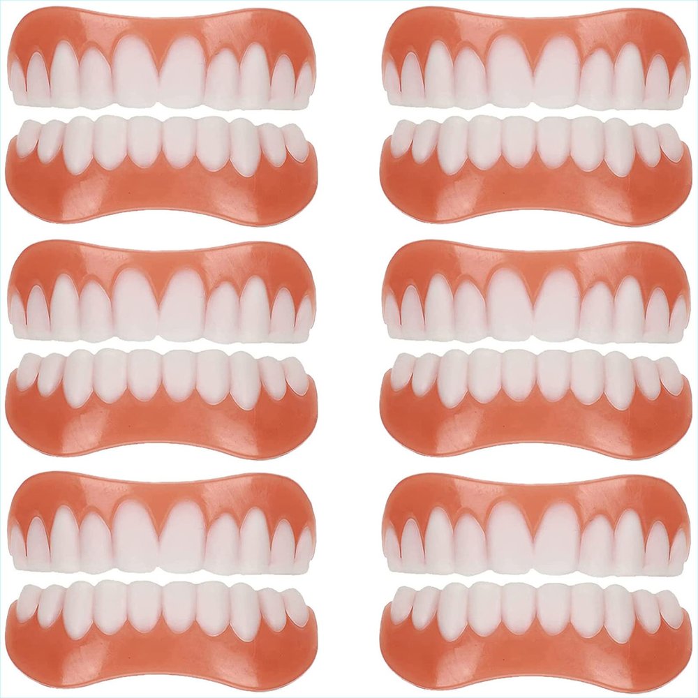 WoCOyo Dentures Comfortable Cosmetic Veneer Whitening Temporary Prosthesis Teeth Top and Bottom False Teeth Silicone Dental Prostheses for Men Women,6pairs