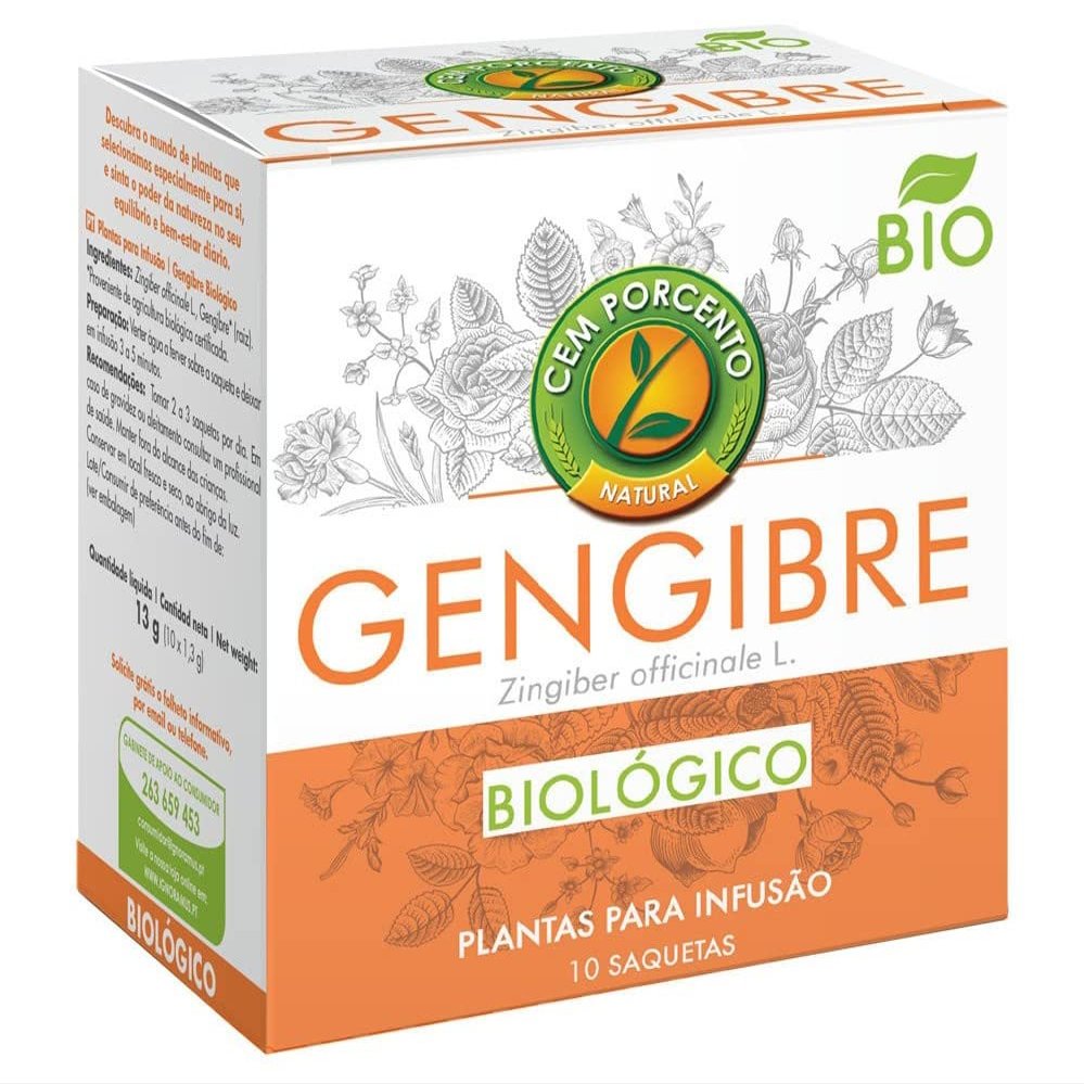 Cem Porcento - Ginger (Zingiber officinale L.) BIO - 8 x 10 teabags (total: 80 teabags)
