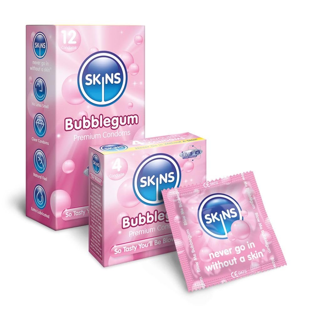 Premium Skins Bubblegum Flavoured Condoms Big Box - Ultra Thin Flavoured Condoms for Oral & Intercourse  Condom's with Extra Flavour Lube for Extra Pleasure  Pack of 100