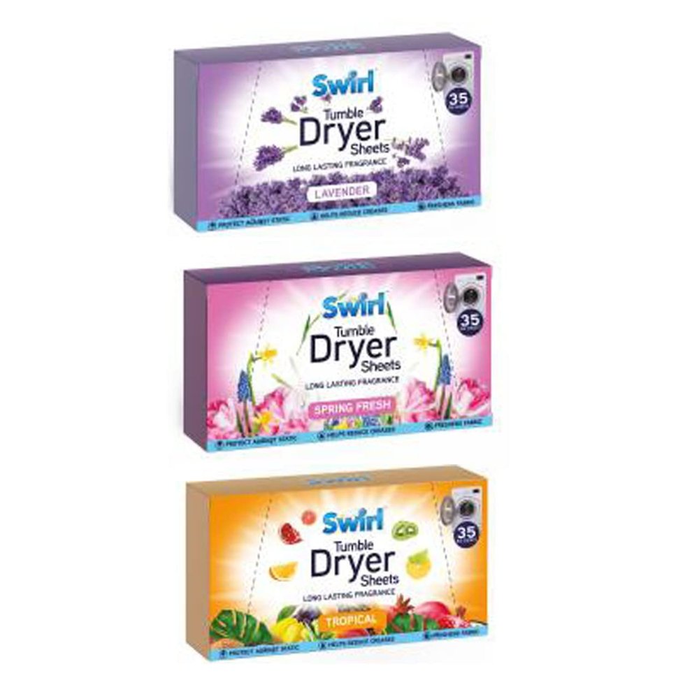 Tumble Dryer Sheets - 3 Packs (35 Sheets Each) - Spring Fresh, Lavender, Tropical