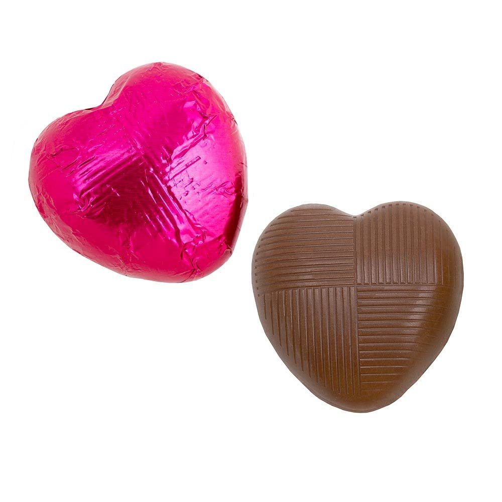 Italian Options Milk Chocolate Hearts, 1 KG approx 166 Pieces, Hot Pink Foil