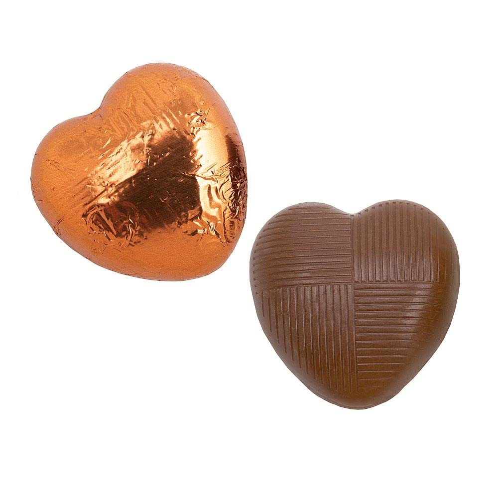 Italian Options Milk Chocolate Hearts, 250 grams approx 41 Pieces, Copper Foil