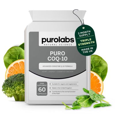 Purolabs CoQ10 Ubiquinol Coenzyme Q10 High Strength 100mg CoQ10 Supplement for Energy, Heart, Brain & Cellular Support High Absorption Ubiquinone Formula 60 Vegan Capsules for Daily Wellness