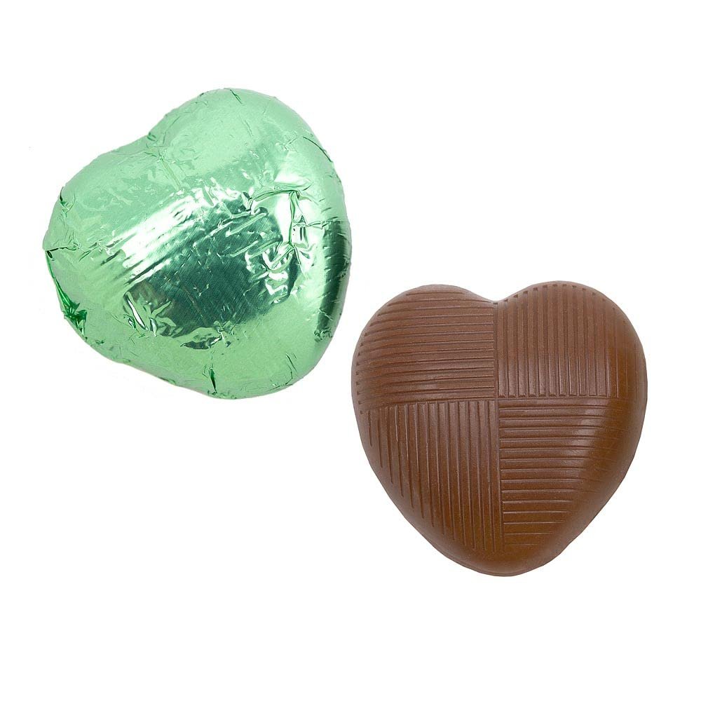 Italian Options Milk Chocolate Hearts, 500 grams approx 83 Pieces, Green Foil