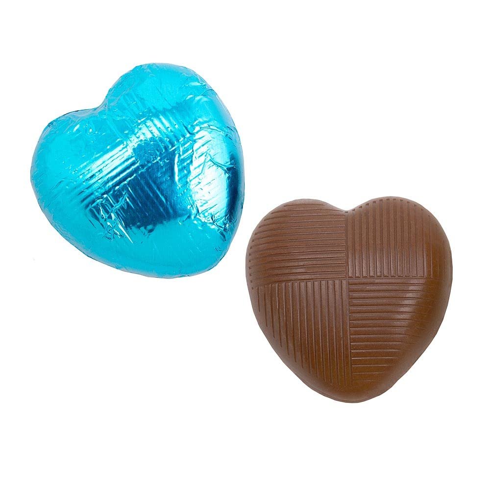 Italian Options Milk Chocolate Hearts, 500 grams approx 83 Pieces, Turquoise Foil