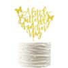 Arthsdite A Little Butterfly Is On Her Way Cake Topper - Pregnancy Announcement, Gender Reveal, Baby Shower, Newborn Welcome, Butterfly Themed Party Decorations - Gold Glitter view 1