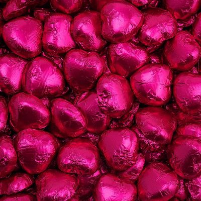 Italian Options Milk Chocolate Foiled Hearts, 30 Chocolates, Hot Pink Foil