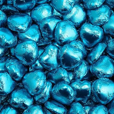 Italian Options Milk Chocolate Foiled Hearts, 150 Chocolates, Turquoise Foil