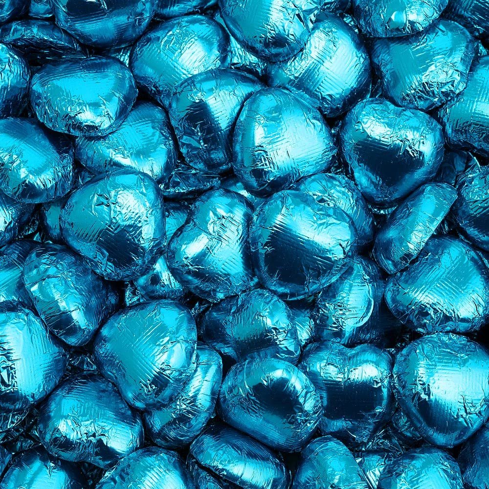 Italian Options Milk Chocolate Foiled Hearts, 150 Chocolates, Turquoise Foil