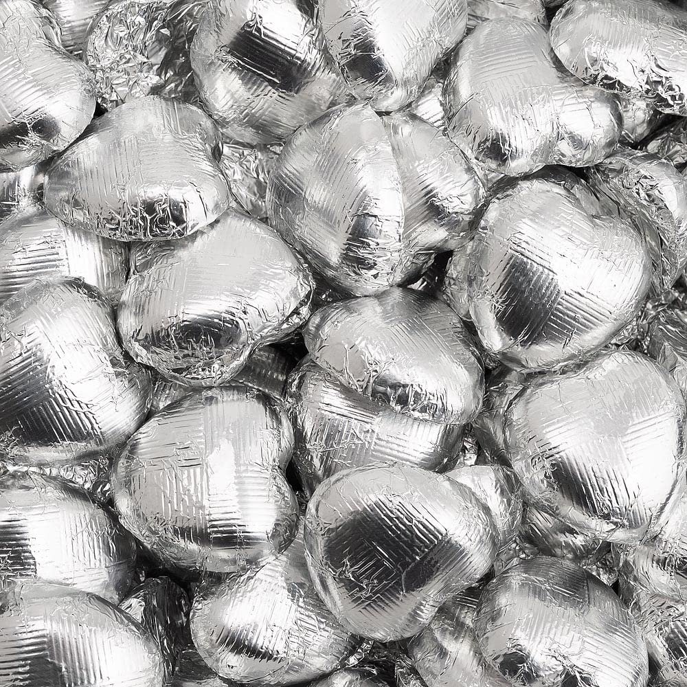 Italian Options Milk Chocolate Foiled Hearts, 200 Chocolates, Silver Foil