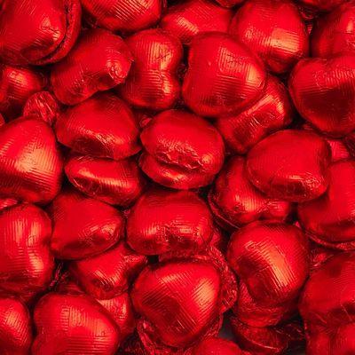 Italian Options Milk Chocolate Foiled Hearts, 200 Chocolates, Red Foil
