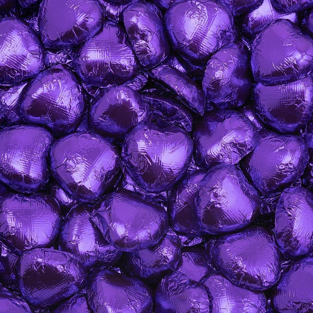 Italian Options Milk Chocolate Foiled Hearts, 100 Chocolates, Purple Foil