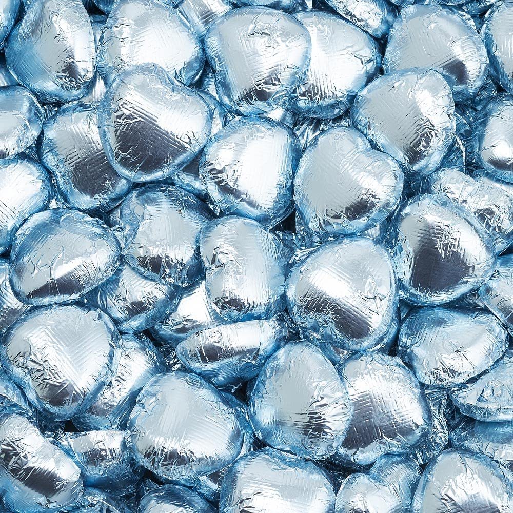 Italian Options Milk Chocolate Foiled Hearts, 10 Chocolates, Blue Foil