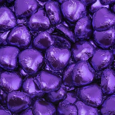 Italian Options Milk Chocolate Foiled Hearts, 75 Chocolates, Purple Foil