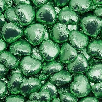 Italian Options Milk Chocolate Foiled Hearts, 20 Chocolates, Green Foil