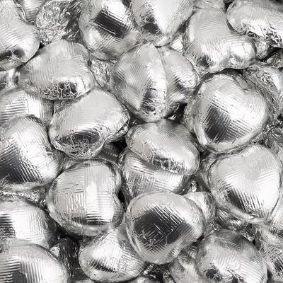Italian Options Milk Chocolate Foiled Hearts, 150 Chocolates, Silver Foil