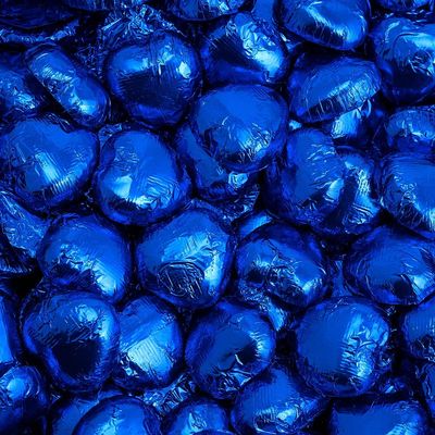 Italian Options Milk Chocolate Foiled Hearts, 75 Chocolates, Royal Blue Foil