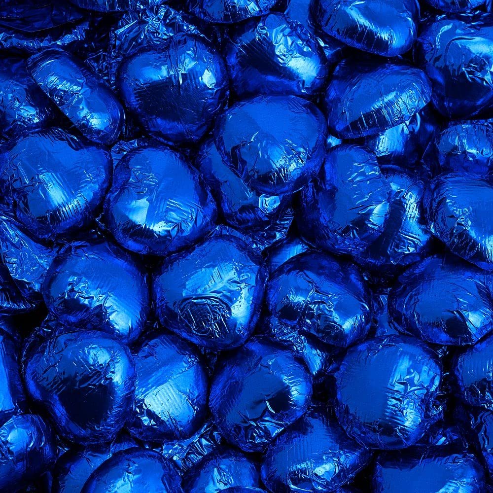 Italian Options Milk Chocolate Foiled Hearts, 75 Chocolates, Royal Blue Foil