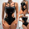 COOKOE Sexy Lingerie Bodysuit Women Patent Leather Lingerie Latex Body Harness Halter Teddies Bandage Jumpsuit Sleepwear view 3