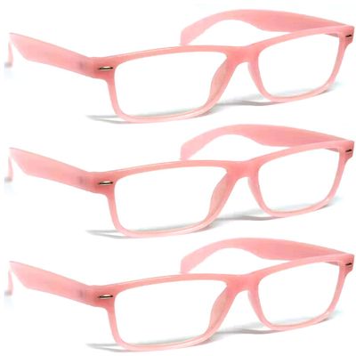 ZIZO EYEWEAR Retro Trendy Plastic Reading Glasses +0.00 - +4.00 Unisex Classic Nerd Geek Designed Specs R142 (3 Pairs Pink, +4.00 Magnification)