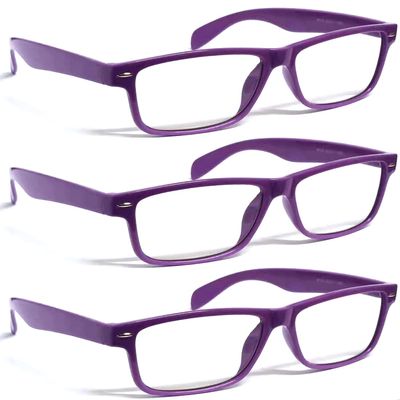 ZIZO EYEWEAR Retro Trendy Plastic Reading Glasses +0.00 - +4.00 Unisex Classic Nerd Geek Designed Specs R142 (3 Pairs Purple, +0.75 Magnification)