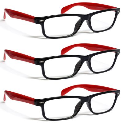 ZIZO EYEWEAR Retro Trendy Plastic Reading Glasses +0.00 - +4.00 Unisex Classic Nerd Geek Designed Specs R142 (3 Pairs Black/Red Arms, 0.00)