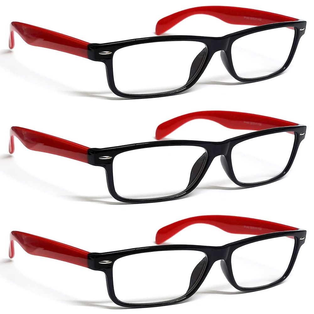 ZIZO EYEWEAR Retro Trendy Plastic Reading Glasses +0.00 - +4.00 Unisex Classic Nerd Geek Designed Specs R142 (3 Pairs Black/Red Arms, 0.00)