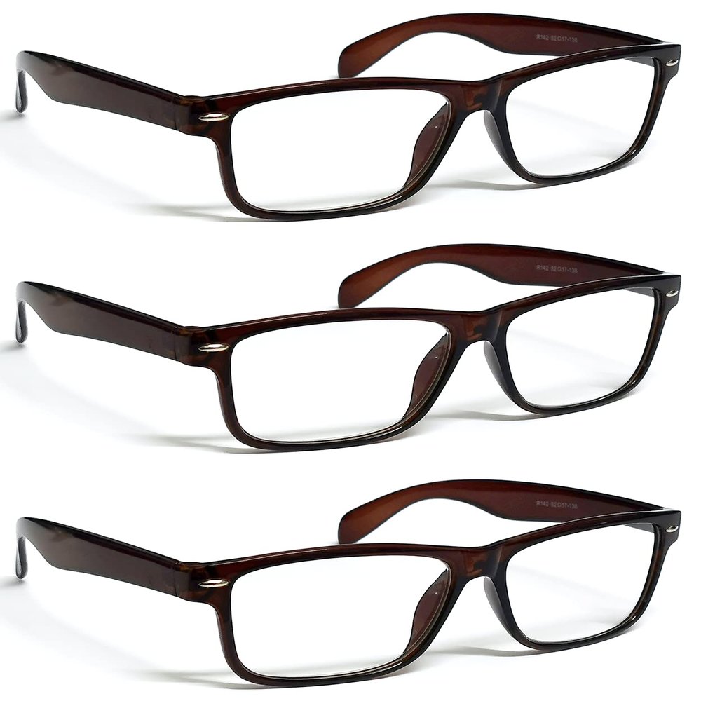 ZIZO EYEWEAR Retro Trendy Plastic Reading Glasses +0.00 - +4.00 Unisex Classic Nerd Geek Designed Specs R142 (3 Pairs Brown, +1.25 Magnification)