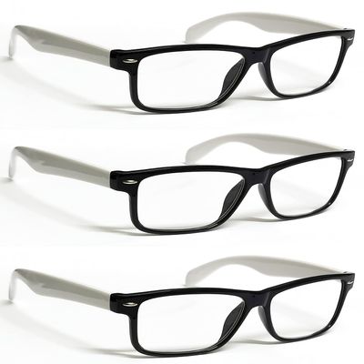 ZIZO EYEWEAR Retro Trendy Plastic Reading Glasses +0.00 - +4.00 Unisex Classic Nerd Geek Designed Specs R142 (3 Pairs Black/White Arms, +1.00 Magnification)