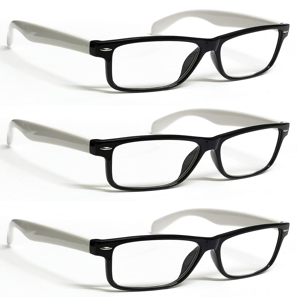 ZIZO EYEWEAR Retro Trendy Plastic Reading Glasses +0.00 - +4.00 Unisex Classic Nerd Geek Designed Specs R142 (3 Pairs Black/White Arms, +1.00 Magnification)