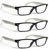 ZIZO EYEWEAR Retro Trendy Plastic Reading Glasses +0.00 - +4.00 Unisex Classic Nerd Geek Designed Specs R142 (3 Pairs Black/White Arms, +1.00 Magnification) view 1
