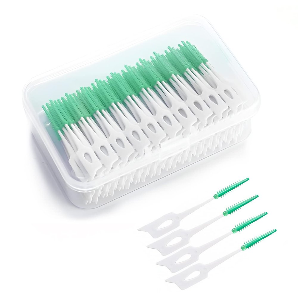 WQSS AOEIU Dual-Use Interdental Brushes, 160 Pieces Wisdom Interdental Brushes with Storage Case, Dental Tooth Flossing for Braces Oral Cleaning, Dental Floss Stick, Toothpick Cleaning Tool (Green)