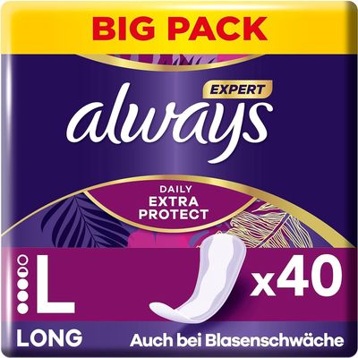 Always Daily Extra Protect Women's Pantiliners, Long (40 Pads), Giga Pack, Odour-Neutralising, Breathable, Flexible