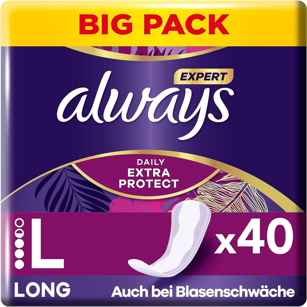 Always Daily Extra Protect Women's Pantiliners, Long (40 Pads), Giga Pack, Odour-Neutralising, Breathable, Flexible