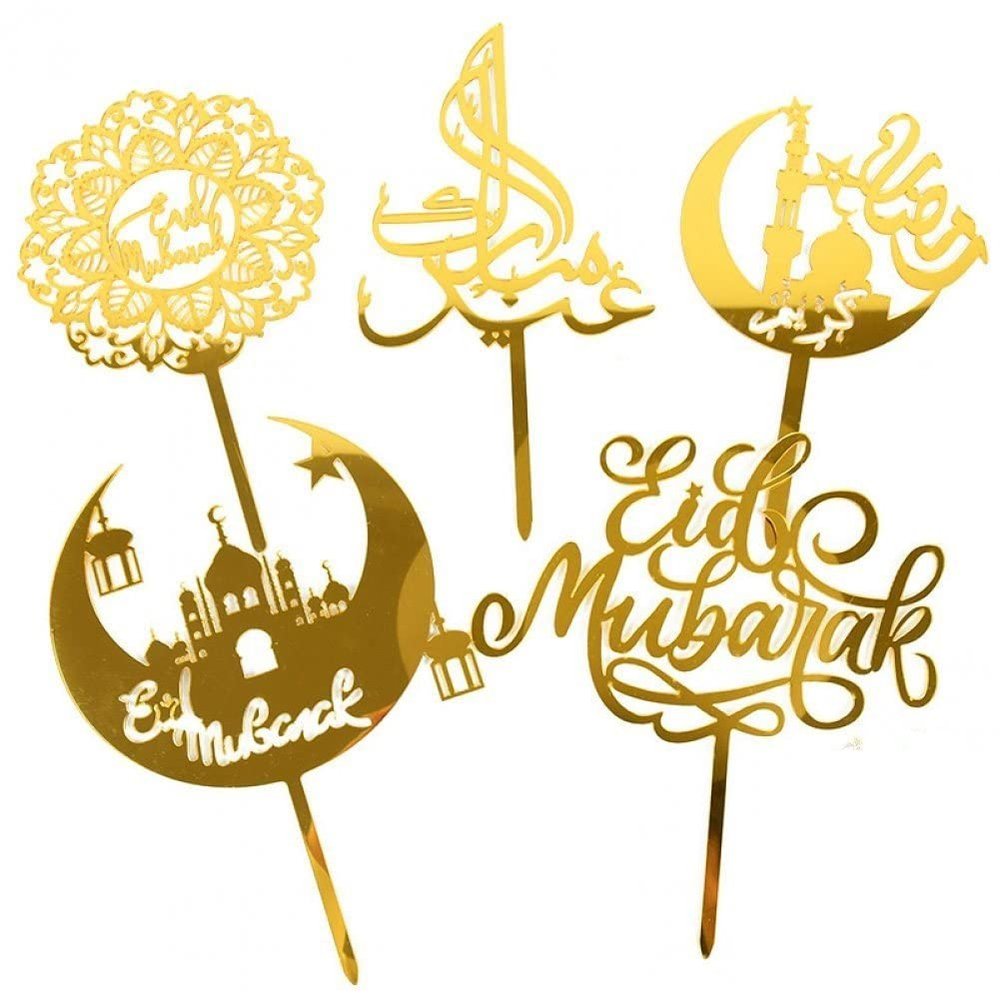 Stakee Eid Mubarak Cake Toppers Golden Ramadan Cake Topper Acrylic Moon Cake Topper for Islamic Muslim Festival Decorations