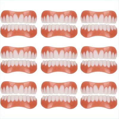 WoCOyo Dentures Cosmetic Veneer Men and Women Natural Tone Instant Veneers Dental Silicone Tooth Whitening Temporary Prosthesis Teeth Top Bottom False Teeth,9pairs