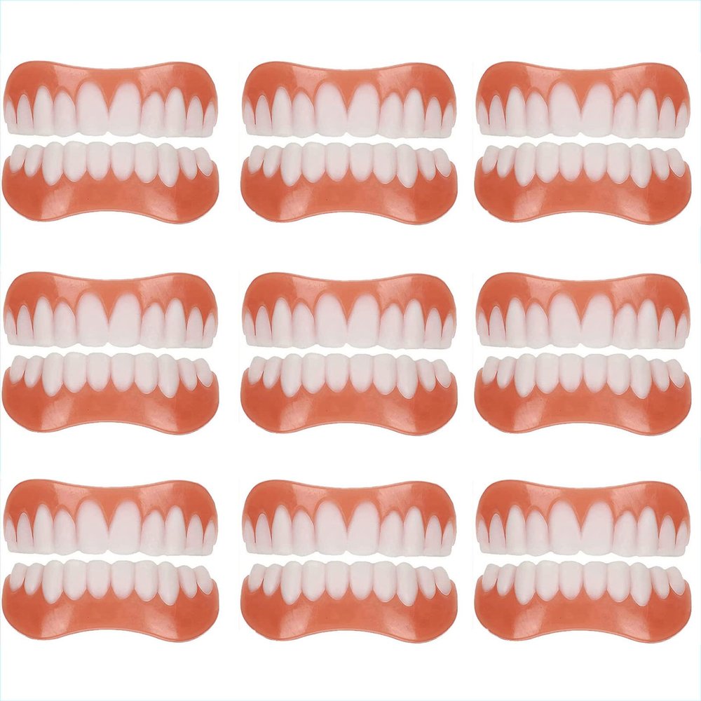 WoCOyo Dentures Cosmetic Veneer Men and Women Natural Tone Instant Veneers Dental Silicone Tooth Whitening Temporary Prosthesis Teeth Top Bottom False Teeth,9pairs